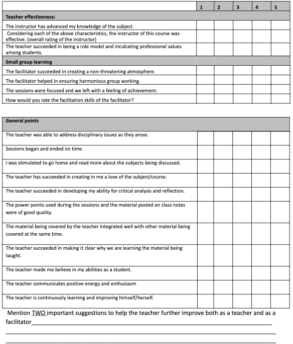 Page 2 of Student Evaluation form